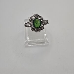 Green Chrome Diopside Rhodium Over Sterling Silver Ring Sz 10